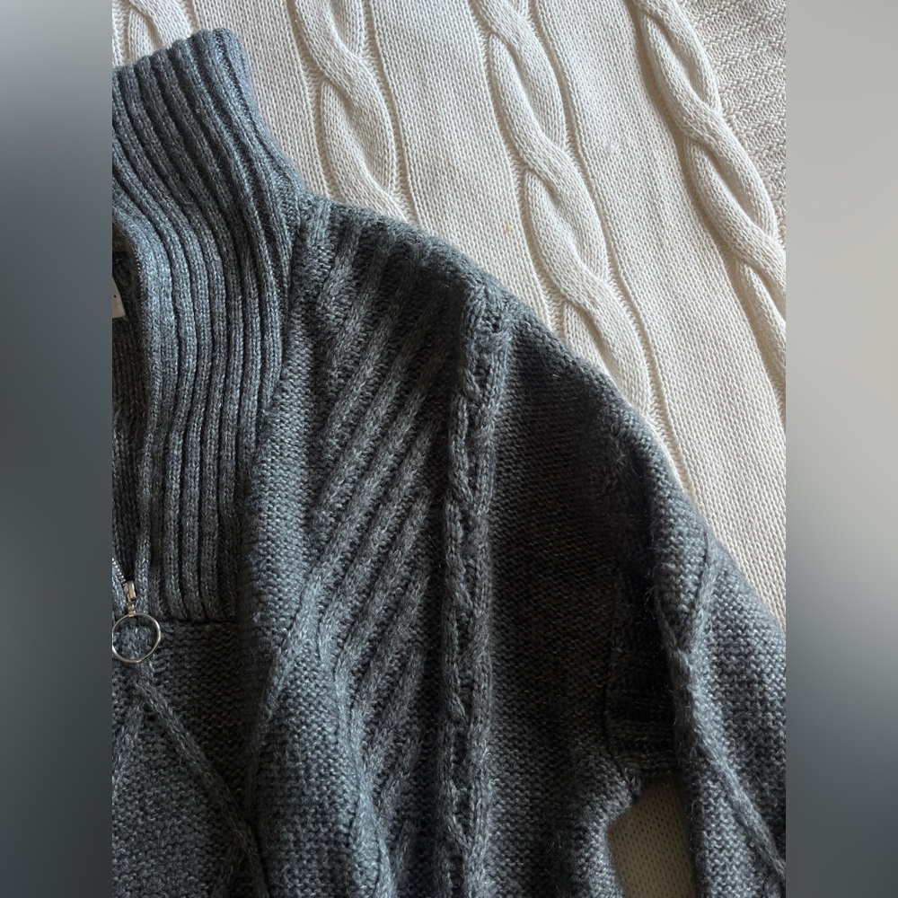 SYNDYS x REVOLVE JAX CHARCOAL GREY HALF ZIP CANLE KNIT SHAWL COLLAR SWEATER ZARA - Picture 6 of 7